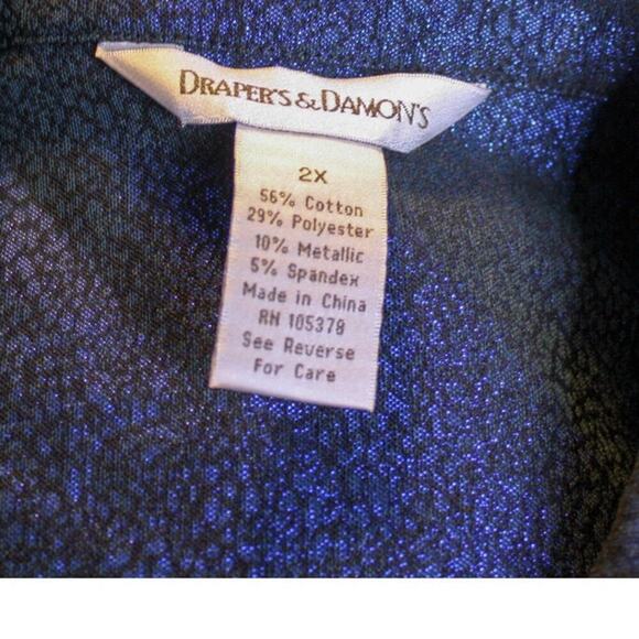 Draper's & Damon's Blue Metallic Button Down Top Collared Size 2X - Picture 5 of 5